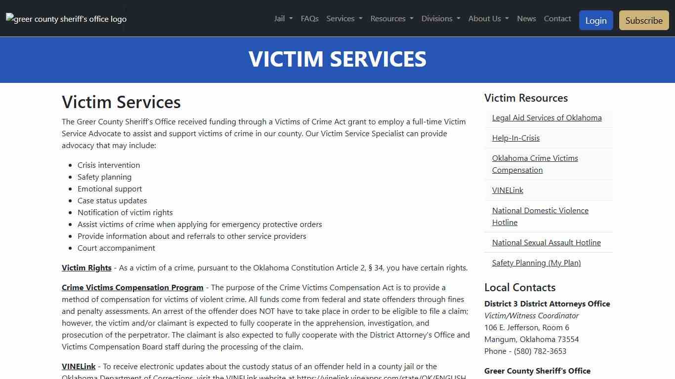 Victim Services Greer County Sheriff's Office OK